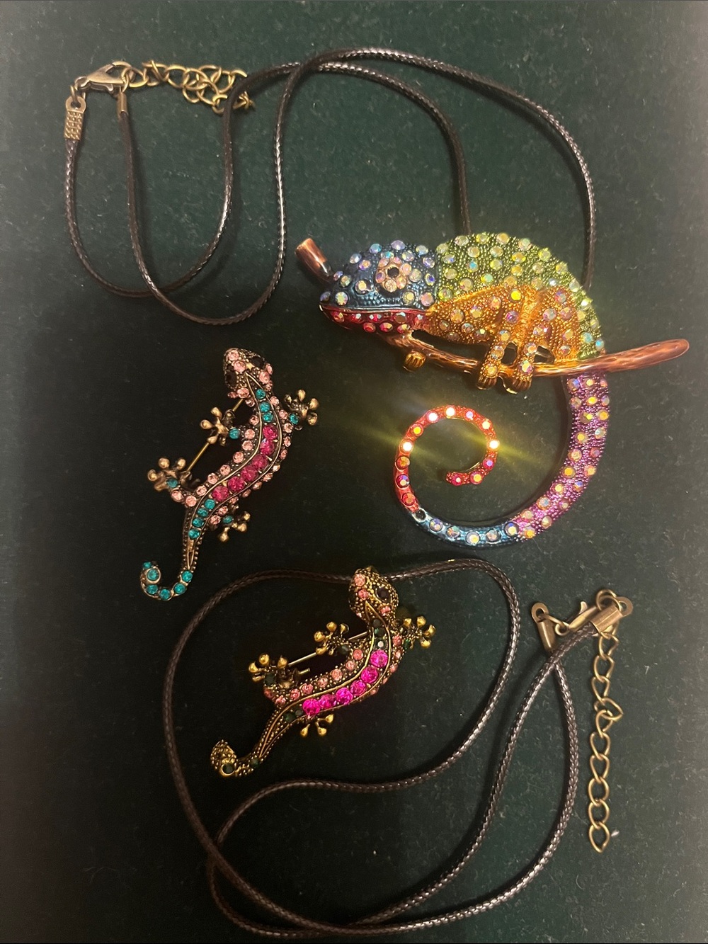 Multicolor Crystal Chameleon Pendant Necklace - Sparkling Reptile Jewelry